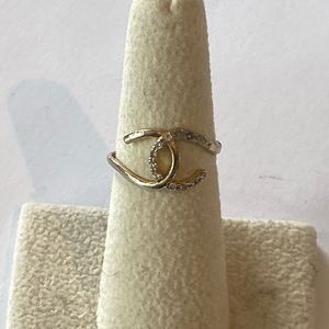 Gold plated double open circle ring with crystals